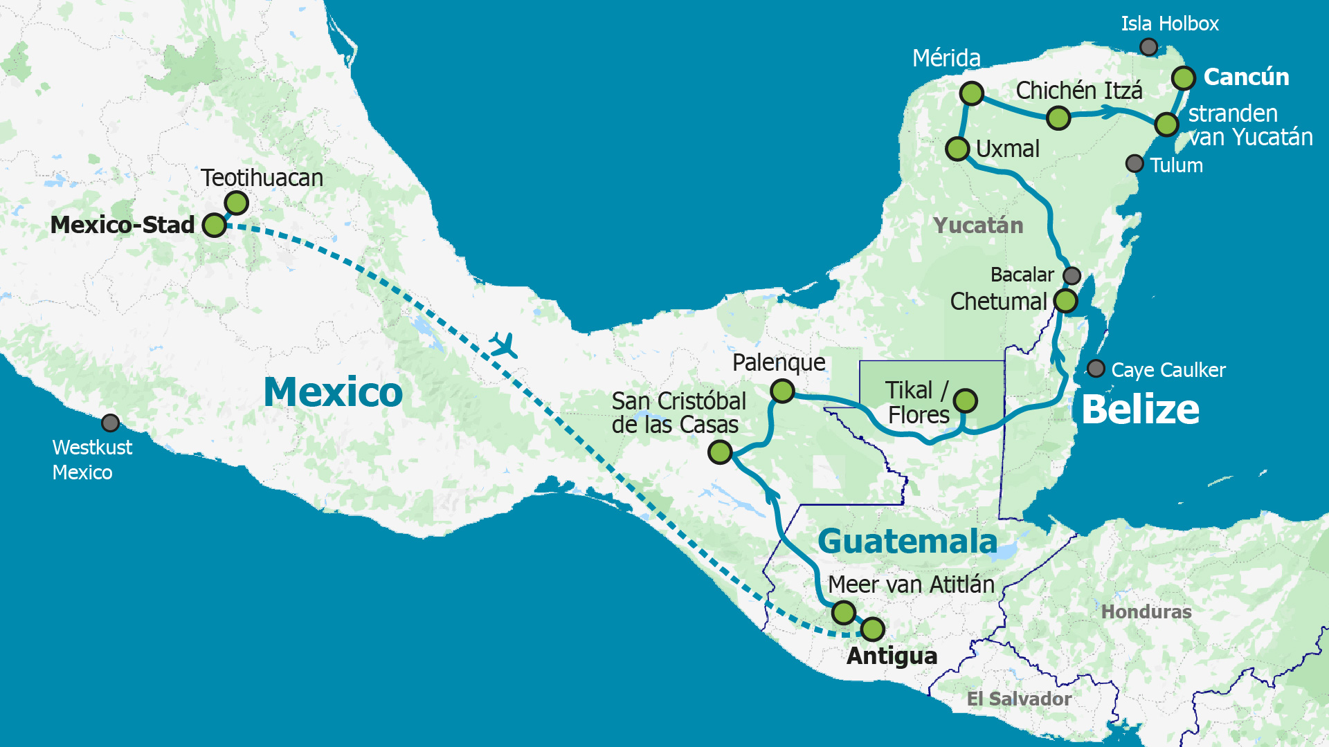 travel route mexico belize guatemala